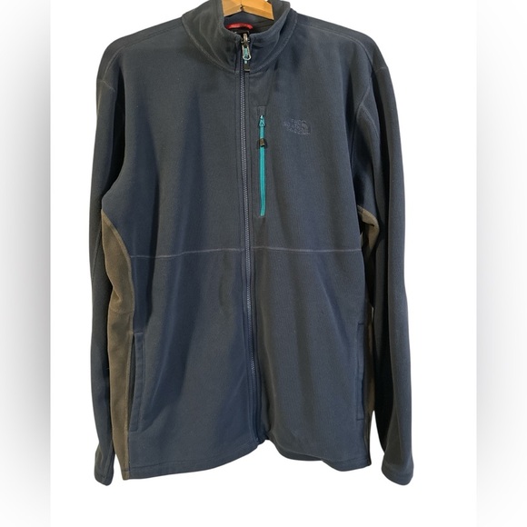 The North Face Navy Blue Fleece with Teal Accent Pocket and Dark Gray Side Panel - Picture 4 of 9